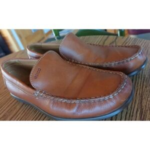 Mens Ecco Loafers Shoes Sz 10 44X W Used Brown Leather Plain Toe Driving Modern